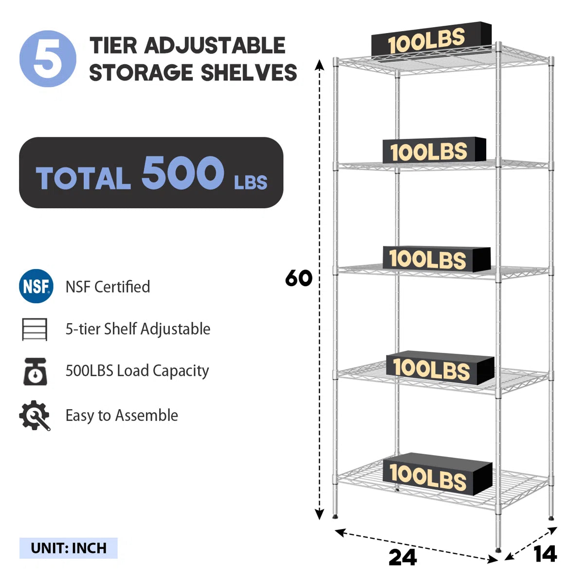 Kitchen Rack: 30'' W Metal Shelving Unit with Wheels