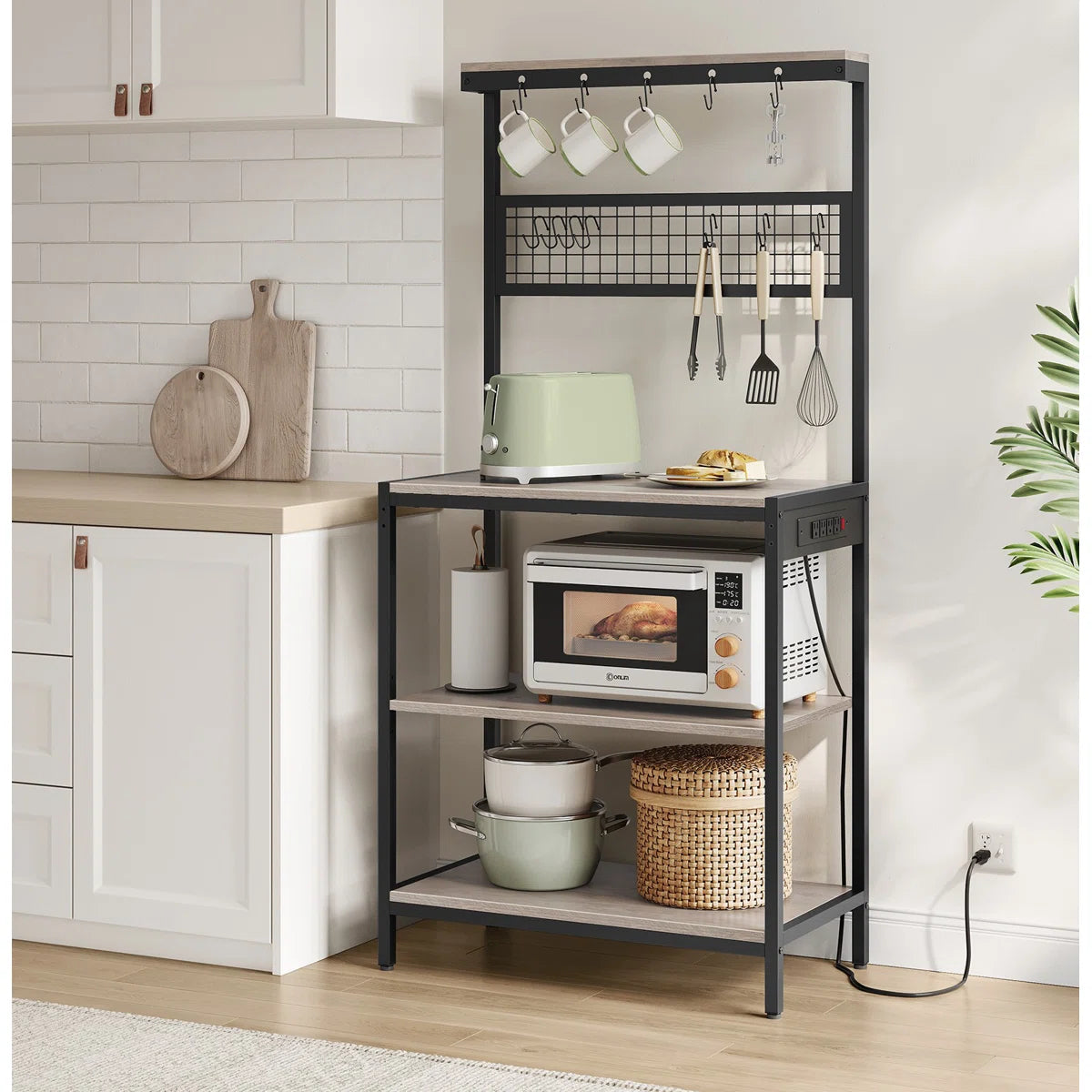 Kitchen Rack: 31.5'' Coffee Bar Stand With Adjustable Storage Shelf