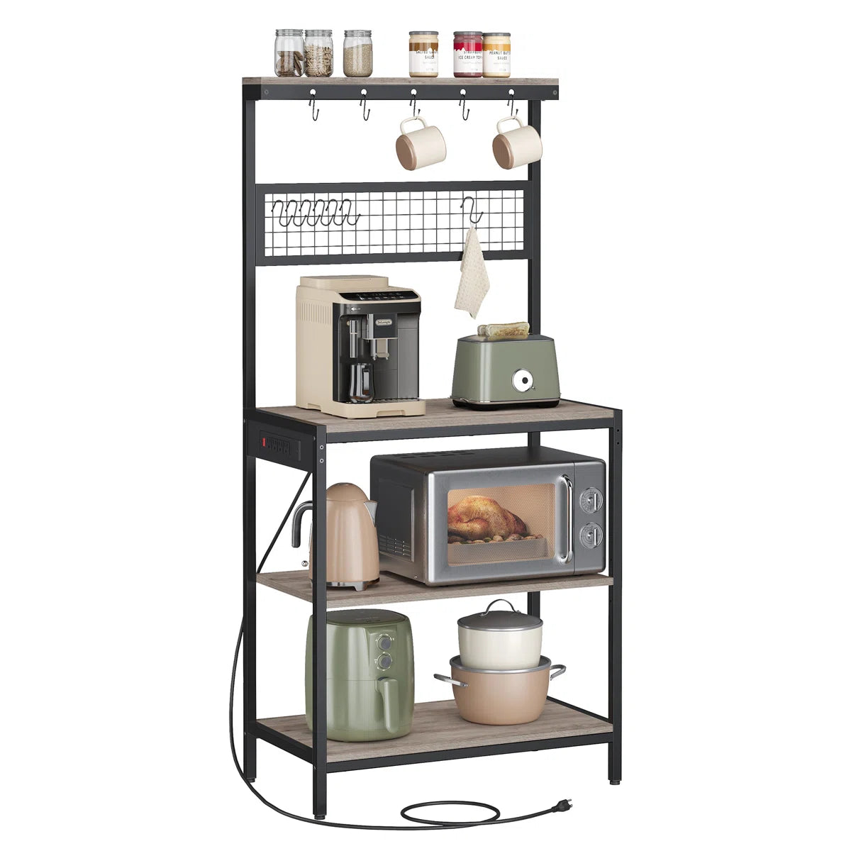 Kitchen Rack: 31.5'' Coffee Bar Stand With Adjustable Storage Shelf