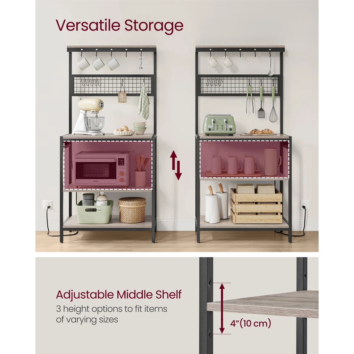 Kitchen Rack: 31.5'' Coffee Bar Stand With Adjustable Storage Shelf