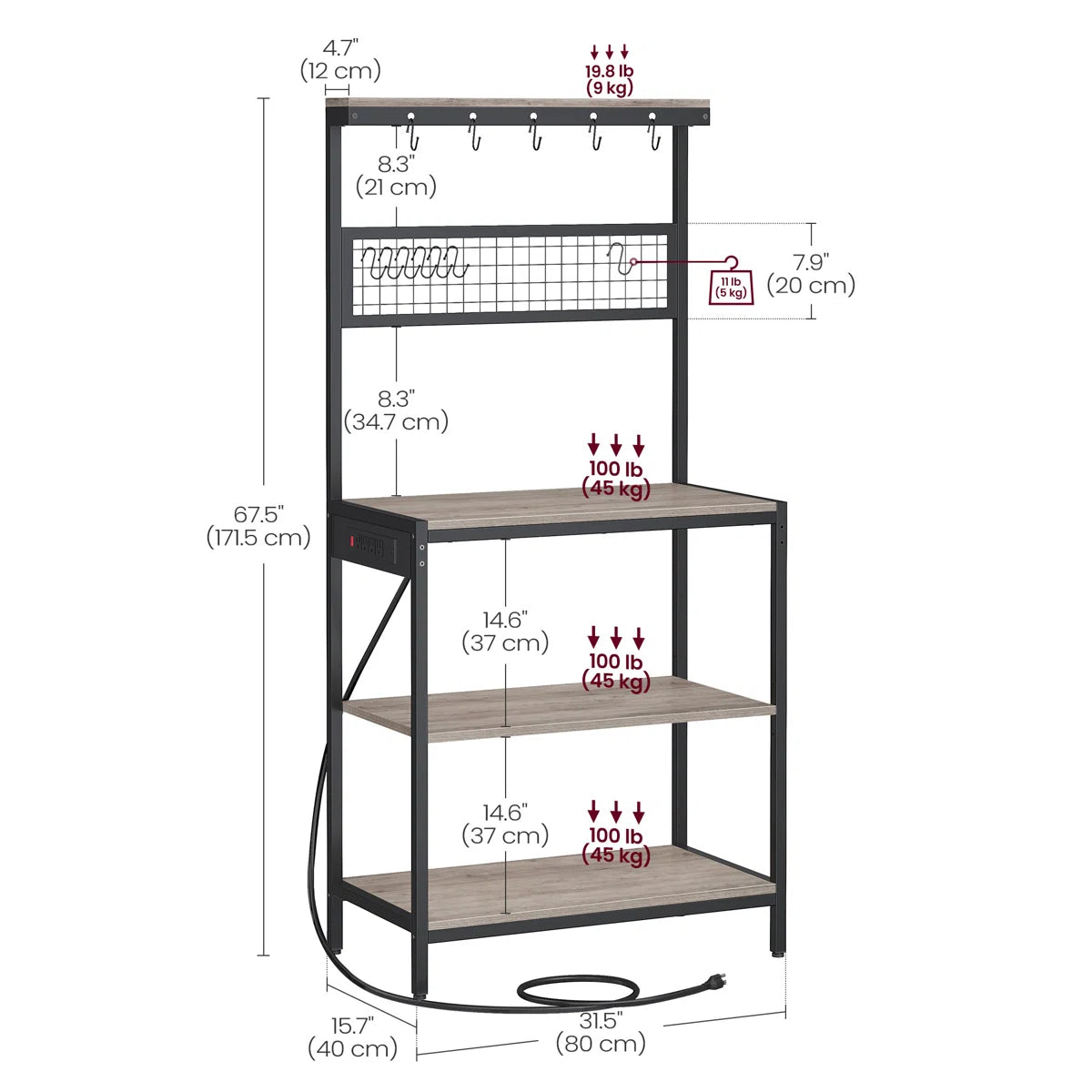 Kitchen Rack: 31.5'' Coffee Bar Stand With Adjustable Storage Shelf