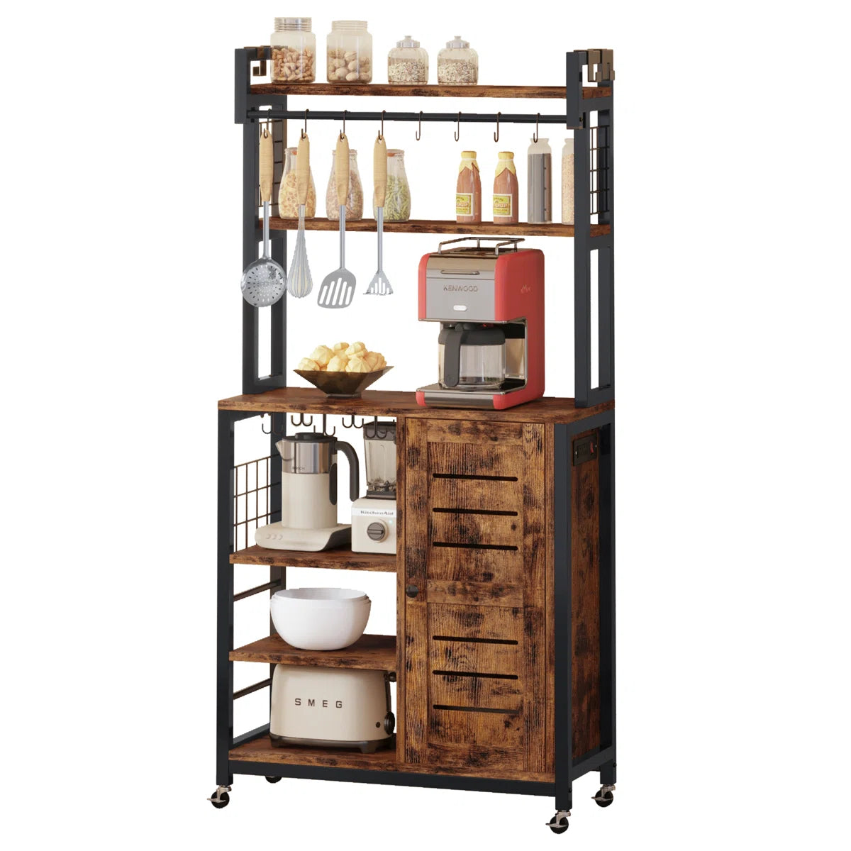 Kitchen Rack: 31.5'' Metal Standard Baker's Rack with Microwave Compatibility, Made of Solid and Manufactured Wood