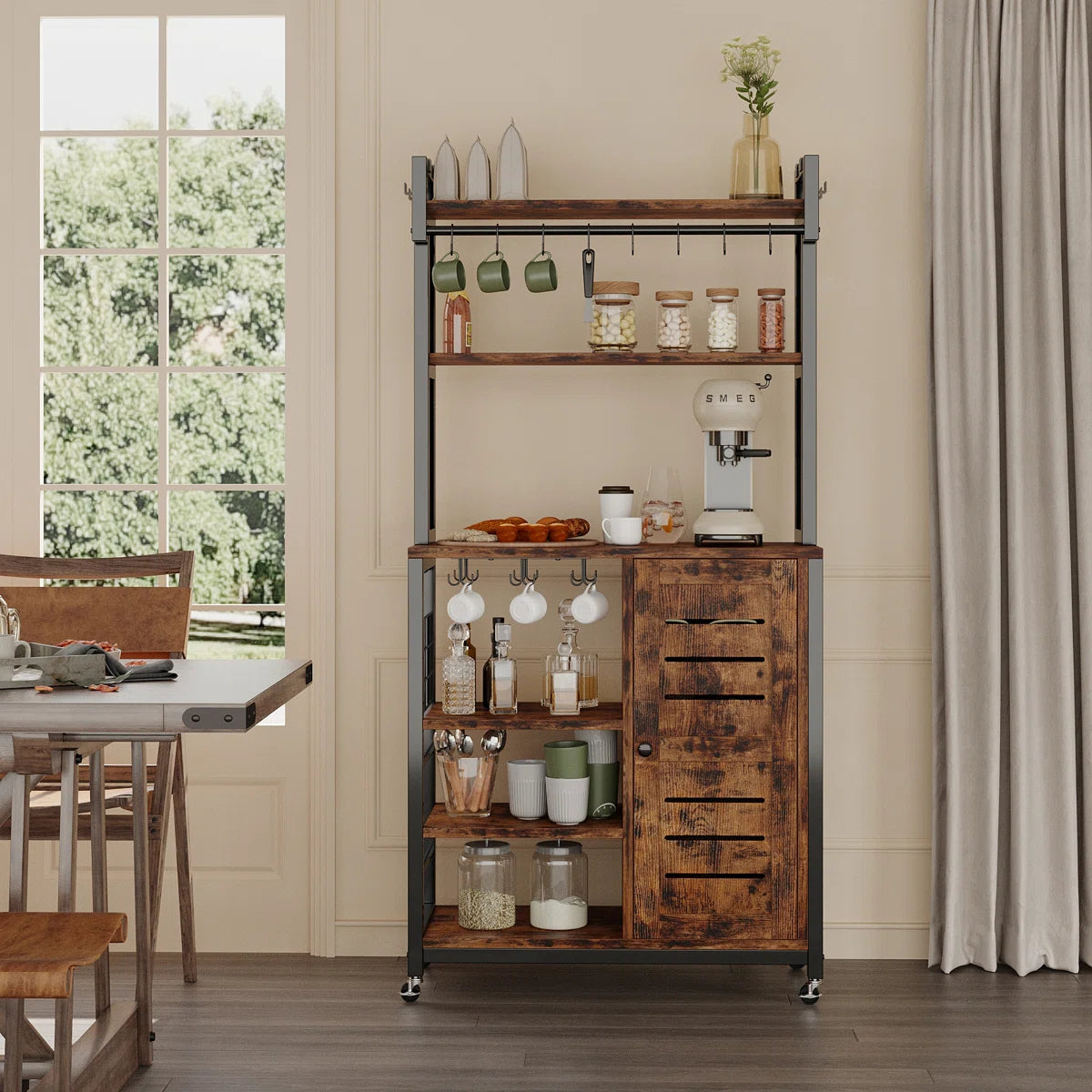 Kitchen Rack: 31.5'' Metal Standard Baker's Rack with Microwave Compatibility, Made of Solid and Manufactured Wood
