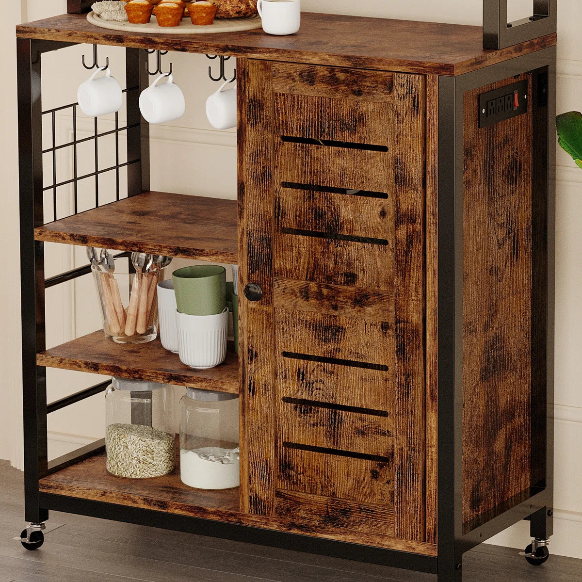 Kitchen Rack: 31.5'' Metal Standard Baker's Rack with Microwave Compatibility, Made of Solid and Manufactured Wood