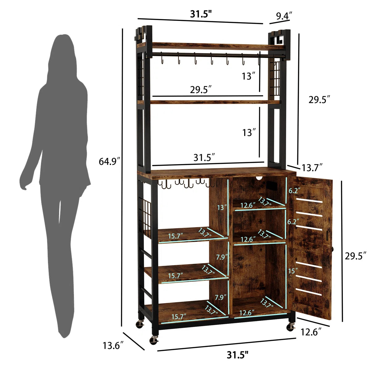 Kitchen Rack: 31.5'' Metal Standard Baker's Rack with Microwave Compatibility, Made of Solid and Manufactured Wood