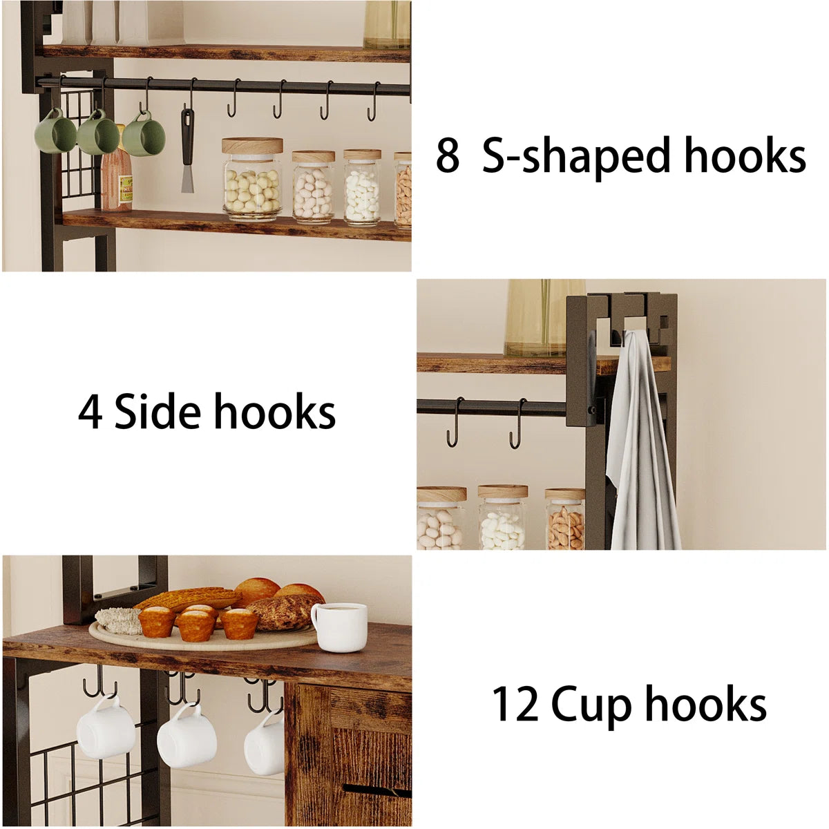 Kitchen Rack: 31.5'' Metal Standard Baker's Rack with Microwave Compatibility, Made of Solid and Manufactured Wood