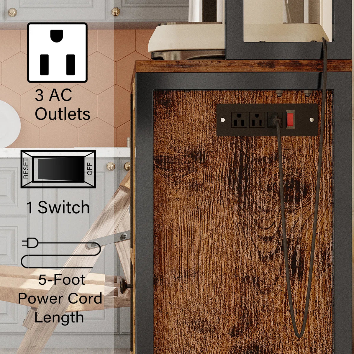 Kitchen Rack: 31.5'' Metal Standard Baker's Rack with Microwave Compatibility, Made of Solid and Manufactured Wood