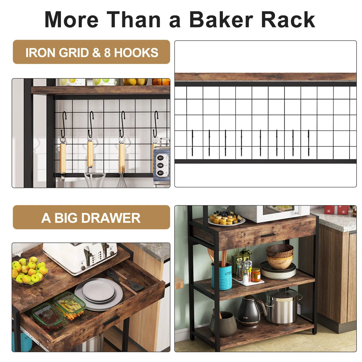 Kitchen Rack: 31.5'' Standard Baker's Rack with Microwave Compatibility