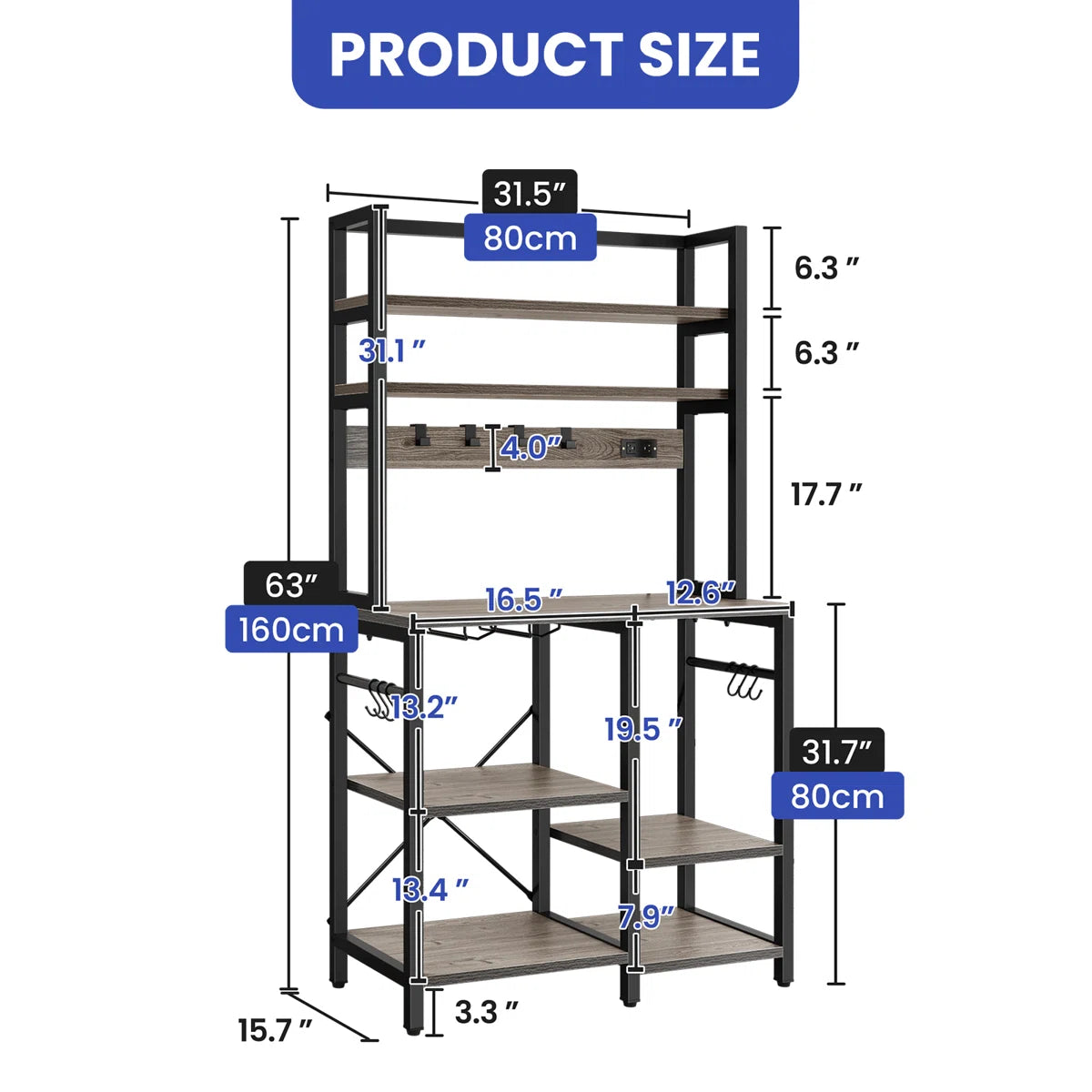 Kitchen Rack: 31.5'' Wood Standard Baker's Rack with Microwave Compatibility
