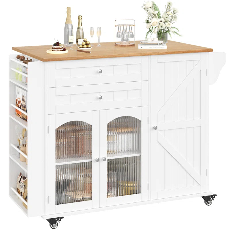 Kitchen Island Table: Foldable Kitchen Cart with Drop Leaf, Shelves & Towel Rack