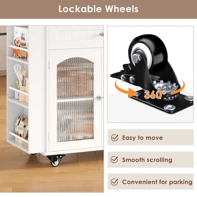Kitchen Island Table: Foldable Kitchen Cart with Drop Leaf, Shelves & Towel Rack