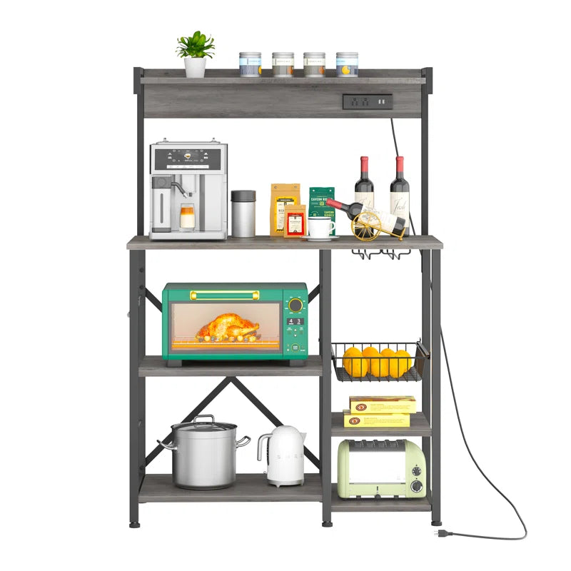 Kitchen Rack: 35.43'' Baker's Rack with Microwave Stand and Power Outlet