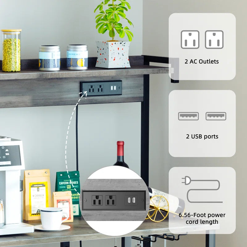 Kitchen Rack: 35.43'' Baker's Rack with Microwave Stand and Power Outlet