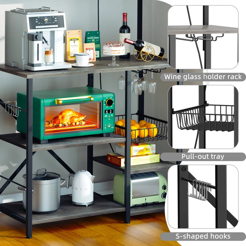 Kitchen Rack: 35.43'' Baker's Rack with Microwave Stand and Power Outlet