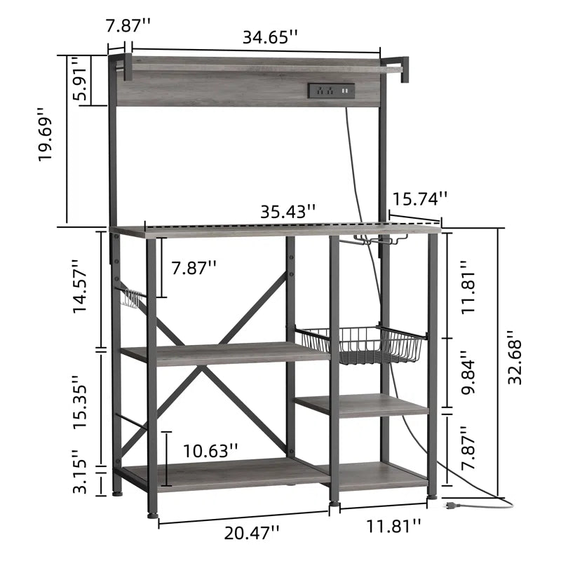 Kitchen Rack: 35.43'' Baker's Rack with Microwave Stand and Power Outlet