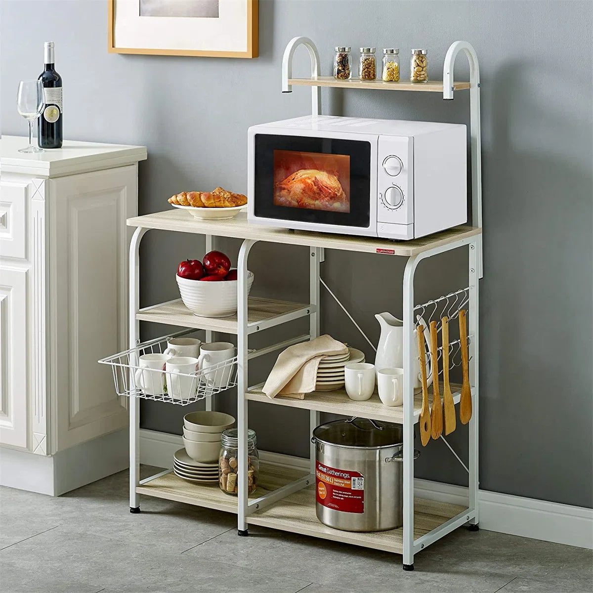Kitchen Racks: 35.43" standard kitchen baker's rack with microwave shelf and extra storage tiers