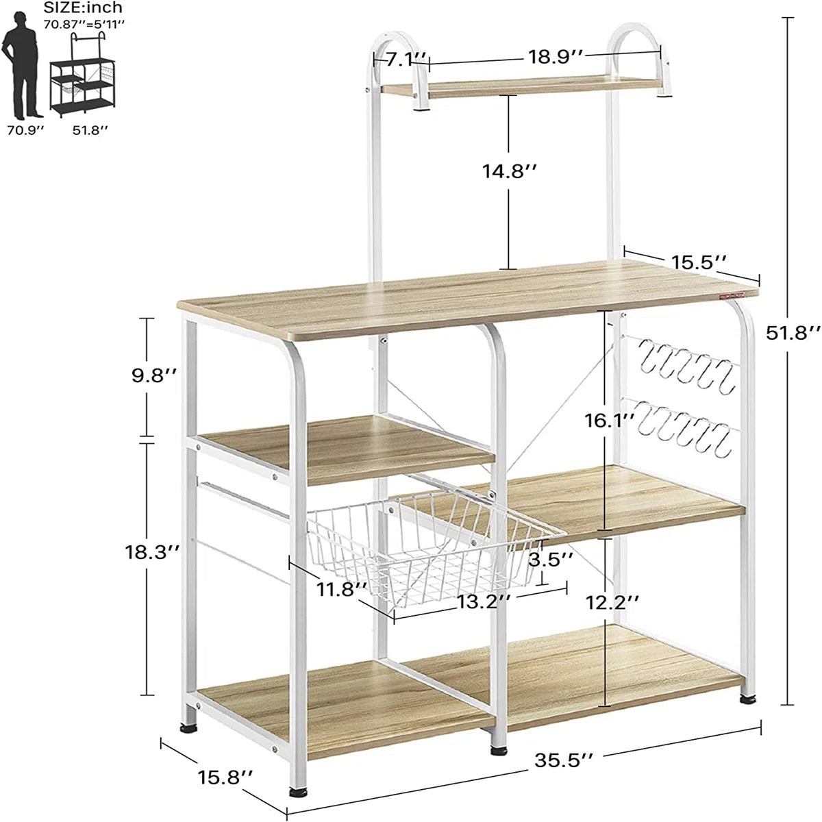 Kitchen Racks: 35.43" standard kitchen baker's rack with microwave shelf and extra storage tiers