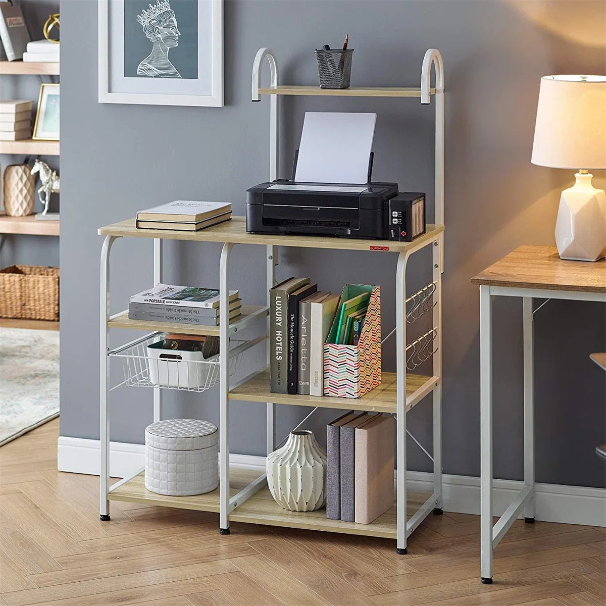 Kitchen Racks: 35.43" standard kitchen baker's rack with microwave shelf and extra storage tiers