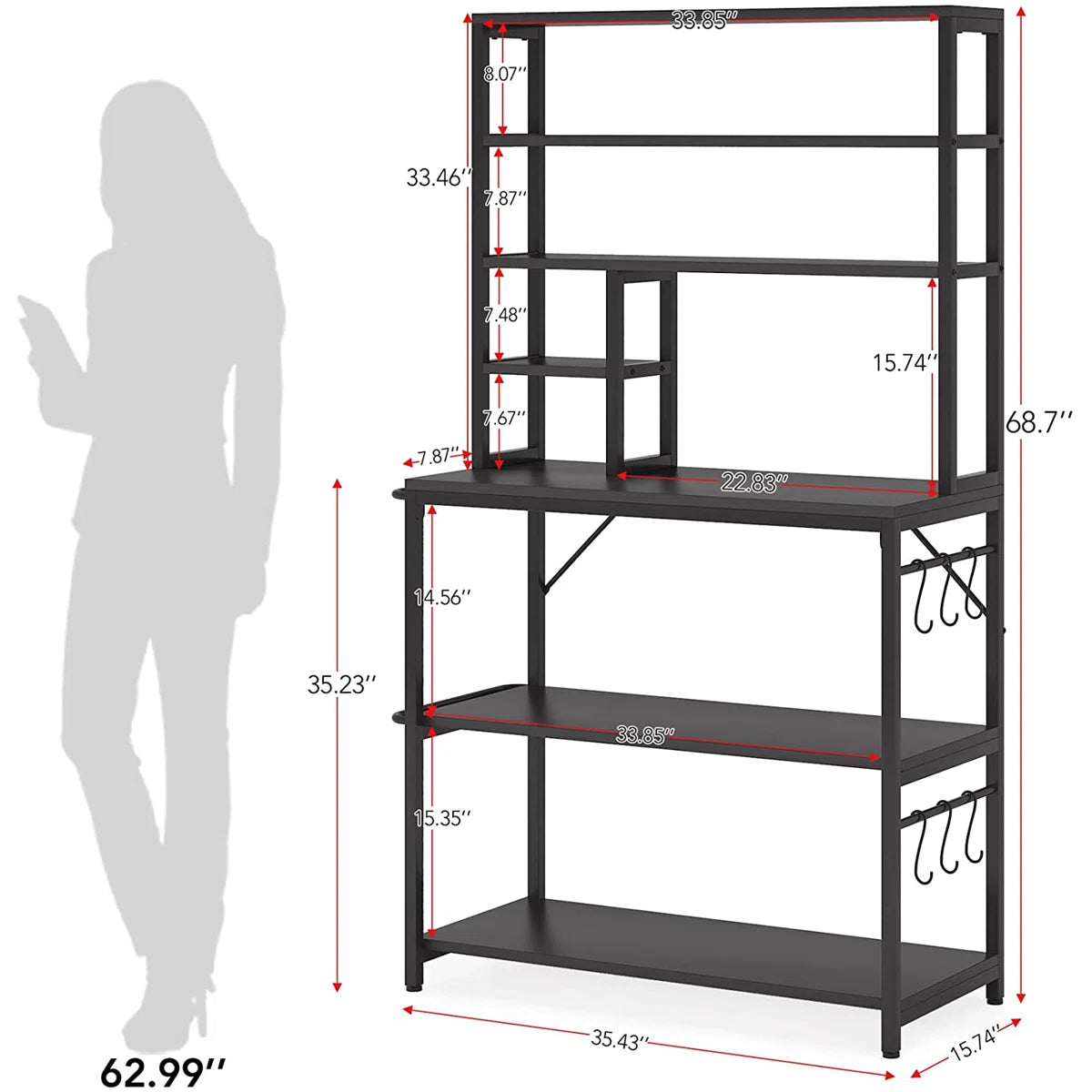 Kitchen Rack: 35.43'' Steel Standard Baker's Rack with Microwave Compatibility