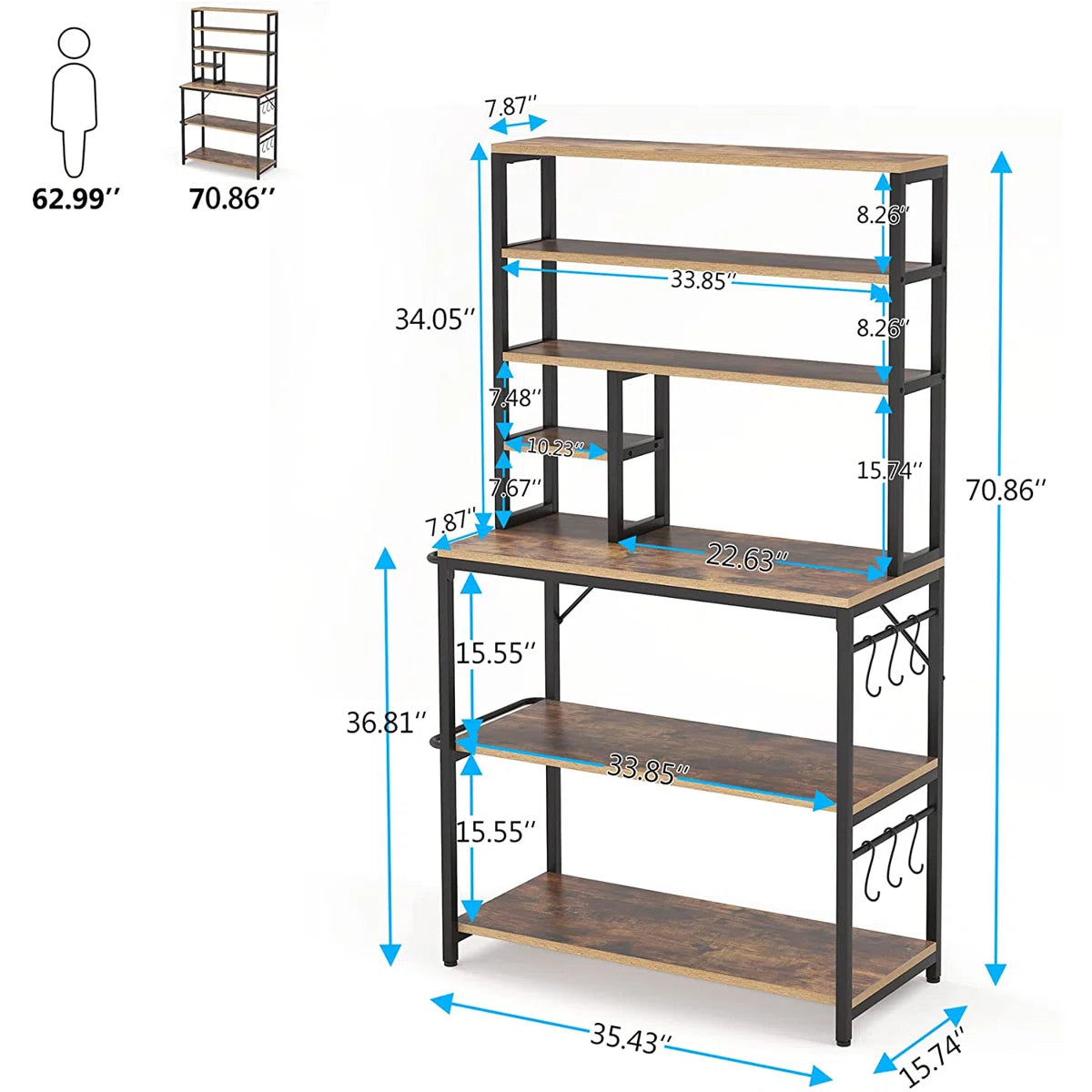 Kitchen Rack: 35.43'' Steel Standard Baker's Rack with Microwave Compatibility