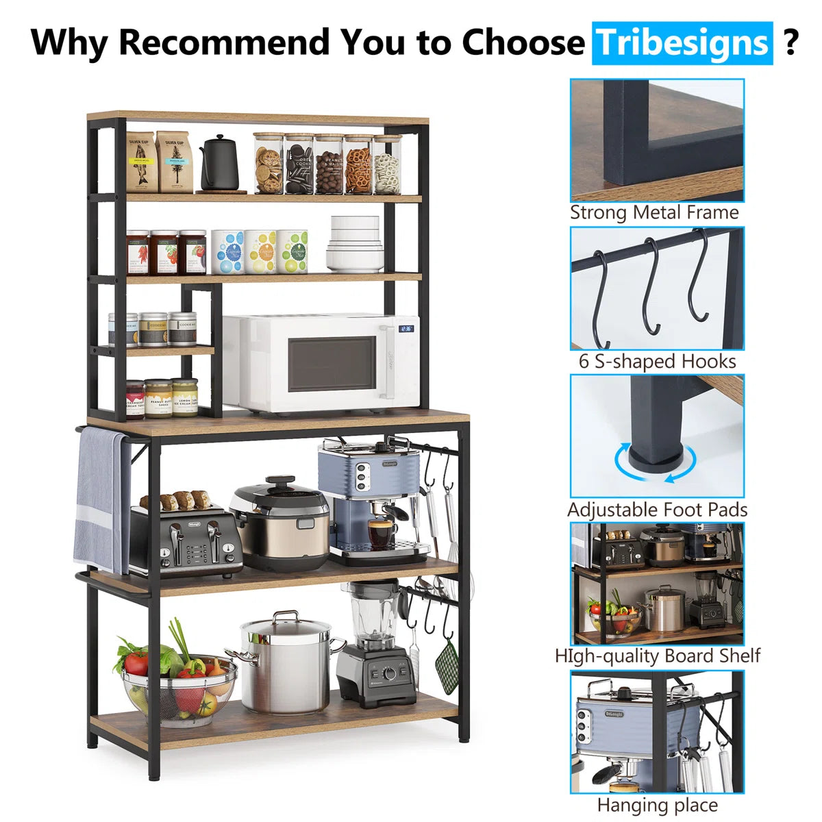 Kitchen Rack: 35.43'' Steel Standard Baker's Rack with Microwave Compatibility