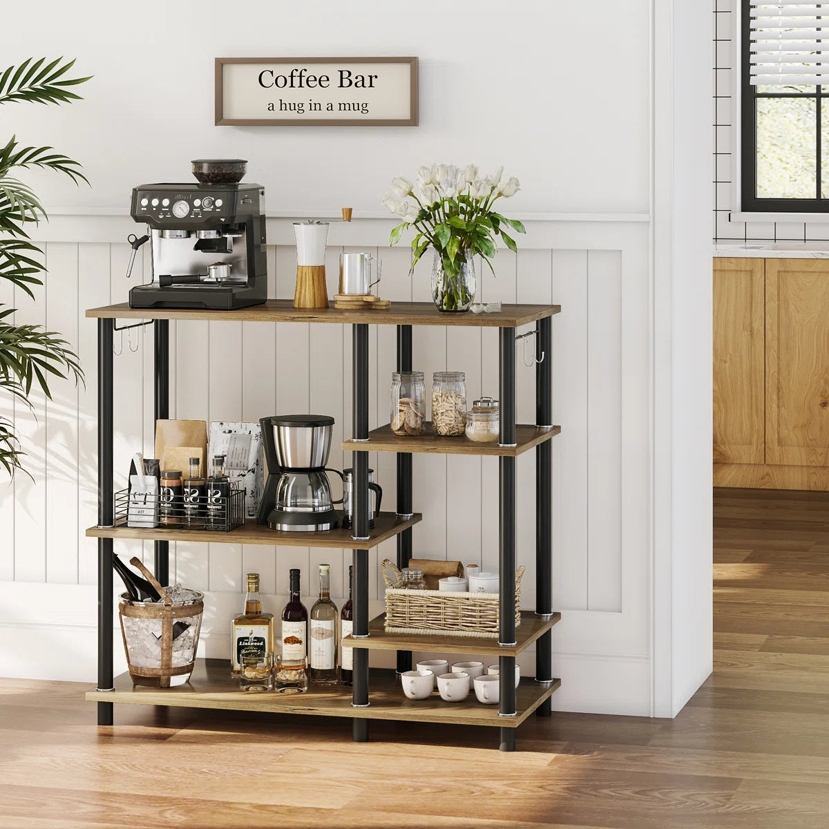 Kitchen Rack: 35.4'' Baker's Rack Kitchen Microwave Cart Easy to Assemble