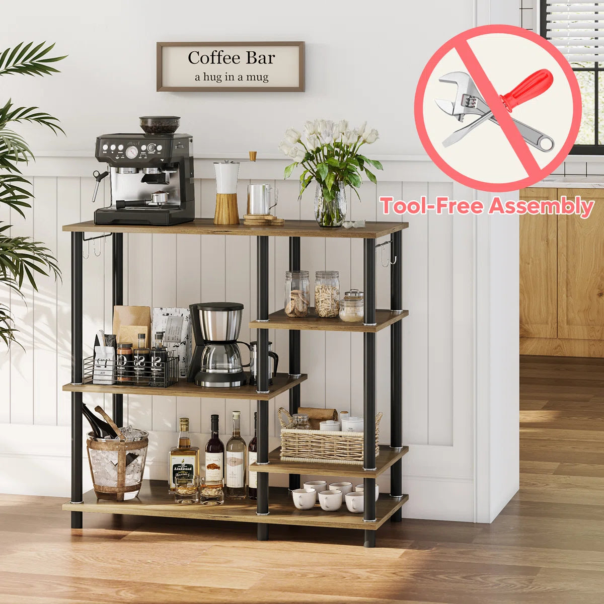Kitchen Rack: 35.4'' Baker's Rack Kitchen Microwave Cart Easy to Assemble