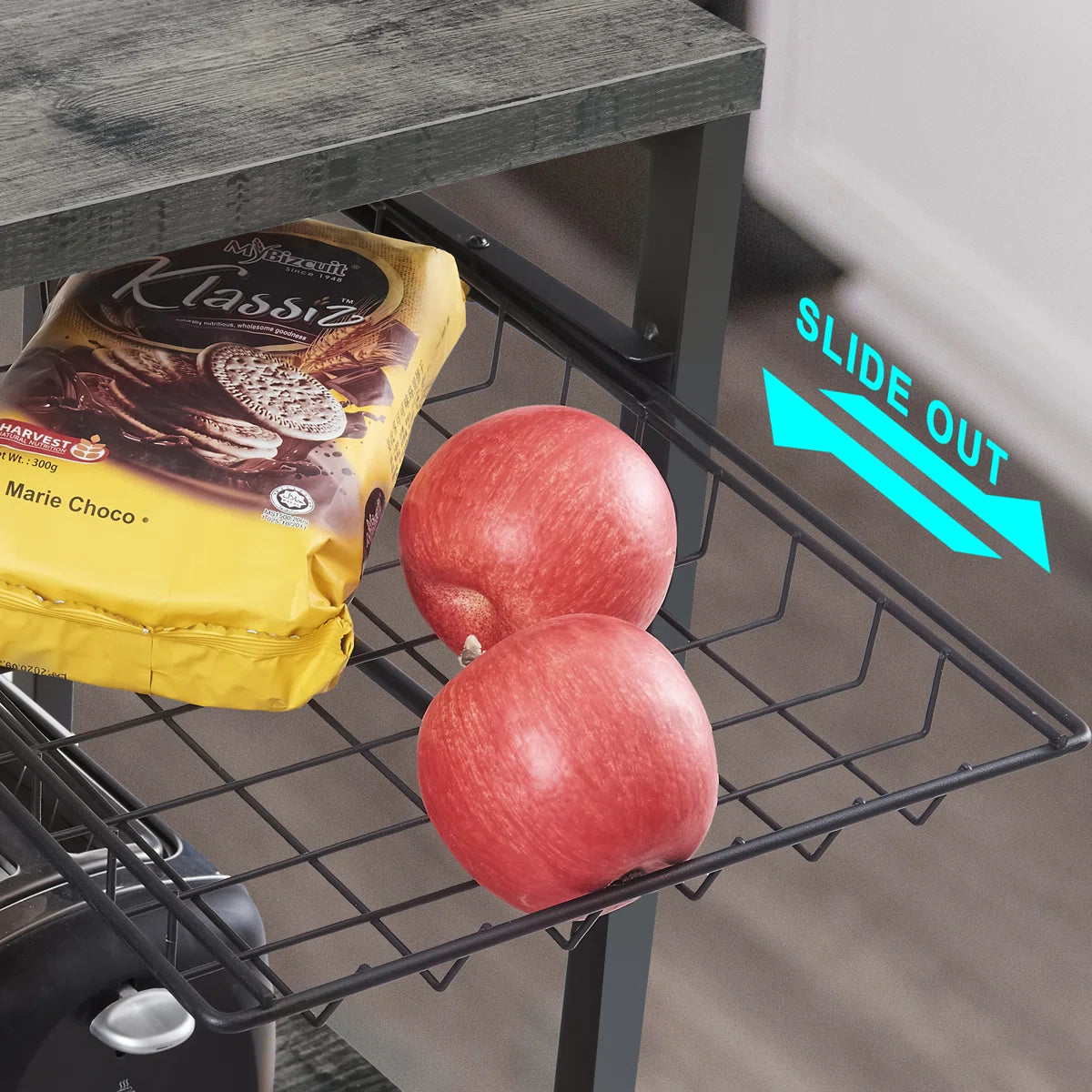 Kitchen Rack: 35.4" Bakers Rack with Power Outlet, Coffee Bar with Microwave Stand and Wire Basket