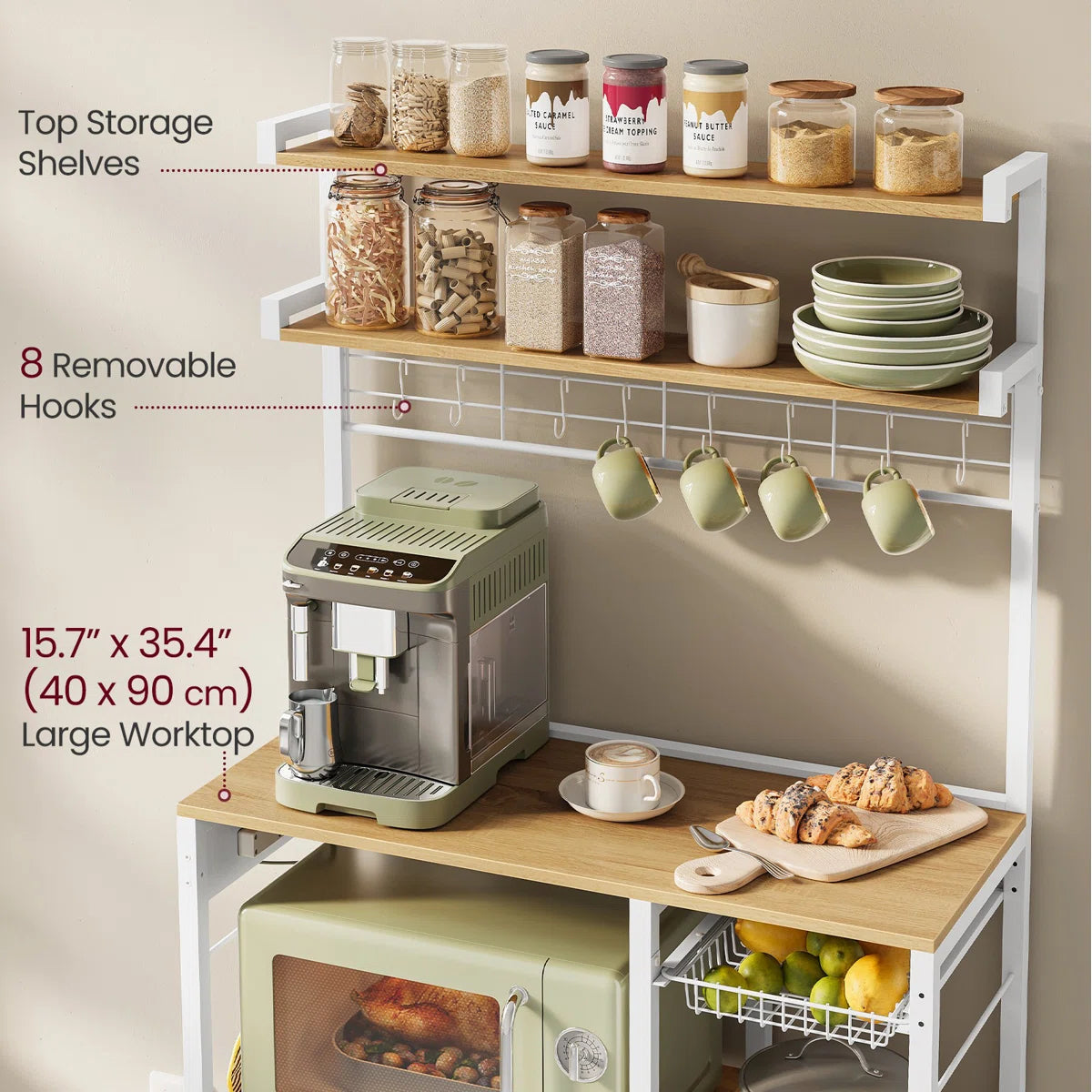 Kitchen Rack: 35.4'' Metal Baker's Rack with Microwave Compatibility