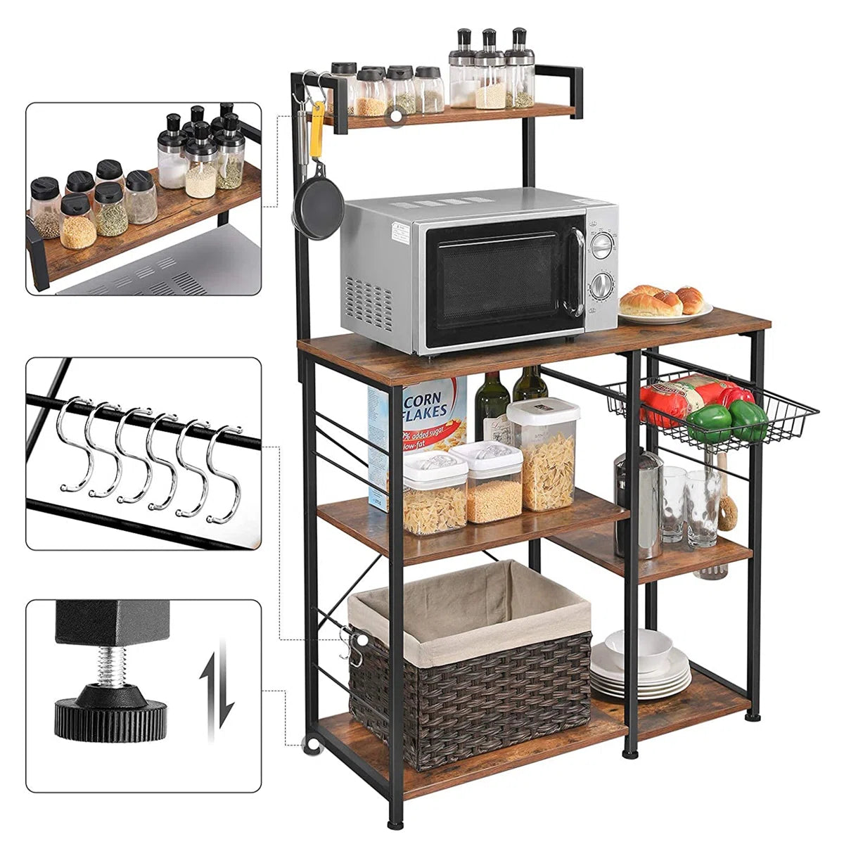 Kitchen Rack: 35.4'' Standard Baker's Rack with Microwave Compatibility