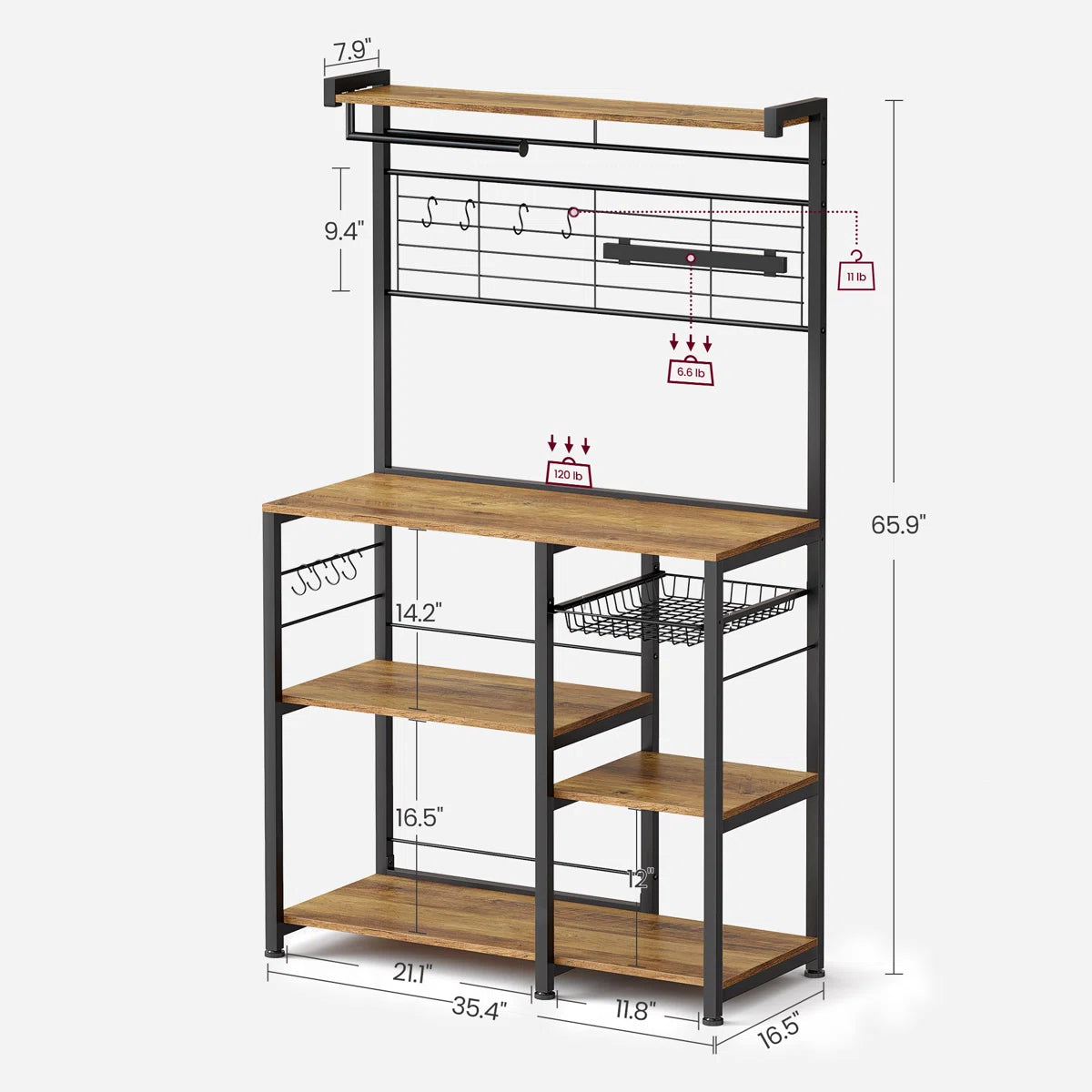 Kitchen Rack: 35.4'' Steel Standard Baker's Rack with Microwave Compatibility