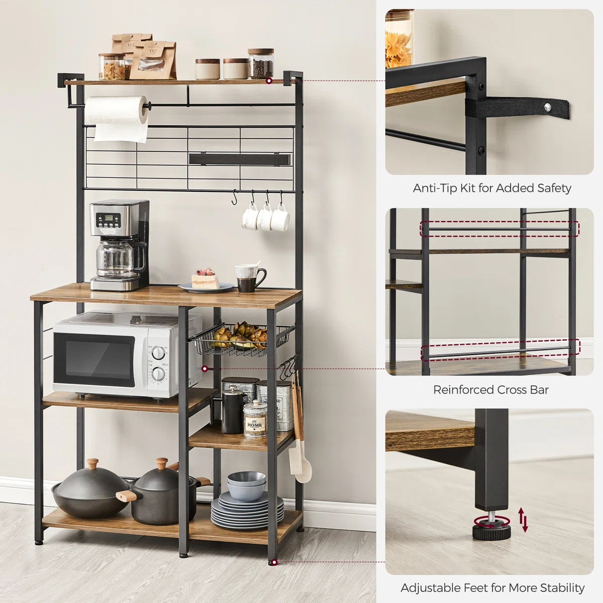 Kitchen Rack: 35.4'' Steel Standard Baker's Rack with Microwave Compatibility