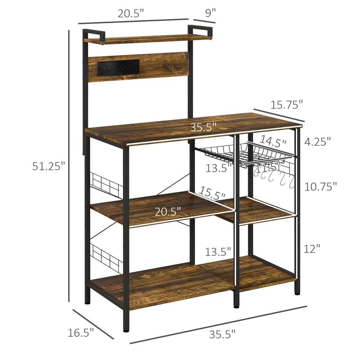 Kitchen Rack: 35.5'' Steel Standard Baker's Rack with Microwave Compatibility