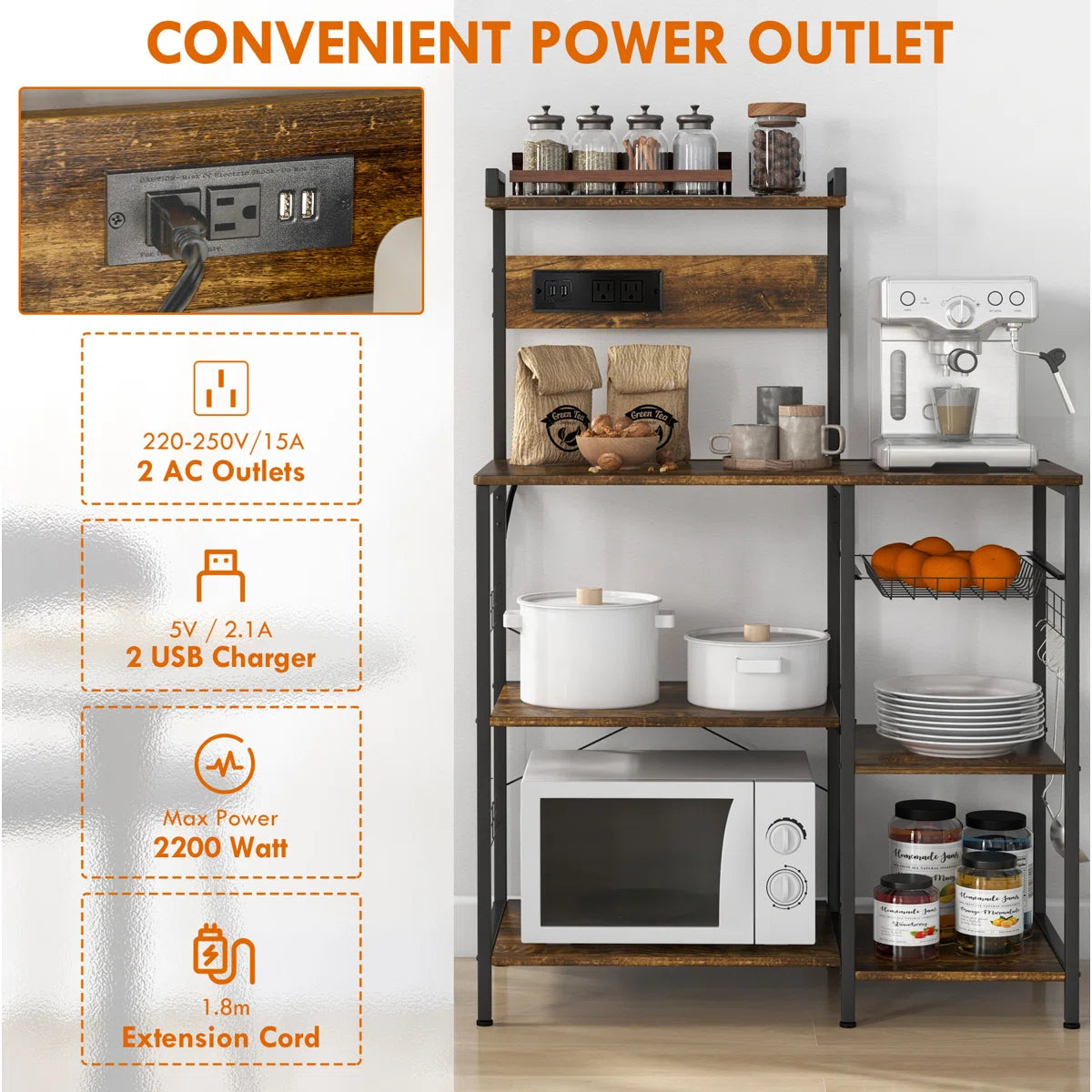 Kitchen Rack: 35.5'' Steel Standard Baker's Rack with Microwave Compatibility