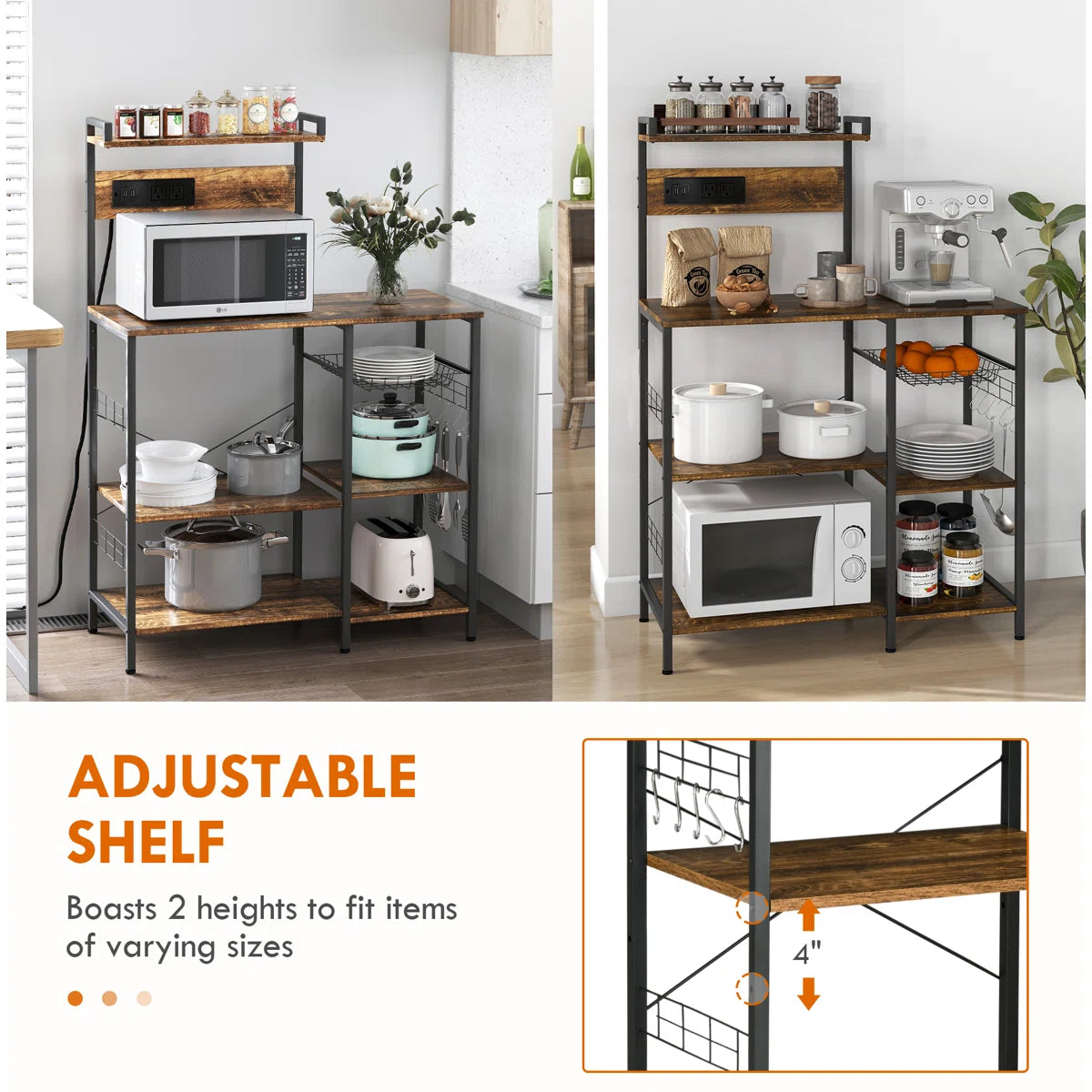 Kitchen Rack: 35.5'' Steel Standard Baker's Rack with Microwave Compatibility