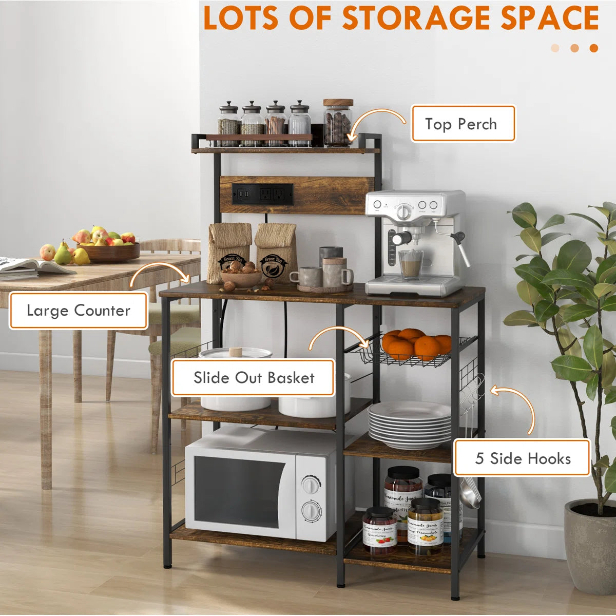 Kitchen Rack: 35.5'' Steel Standard Baker's Rack with Microwave Compatibility