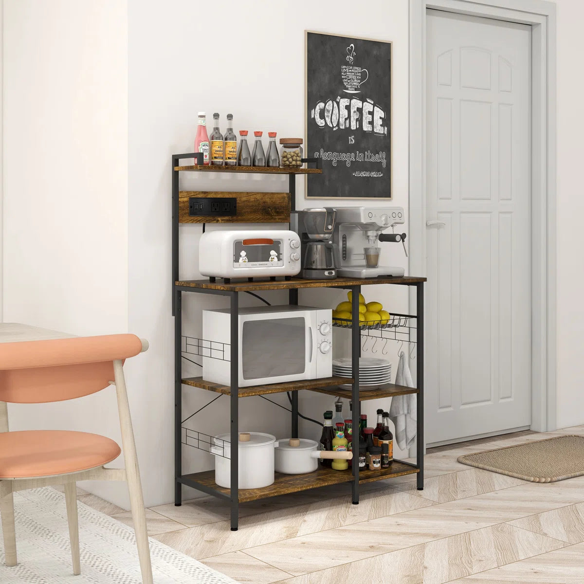 Kitchen Rack: 35.5'' Steel, Manufactured Wood Standard Baker's Rack with Microwave Compatibility