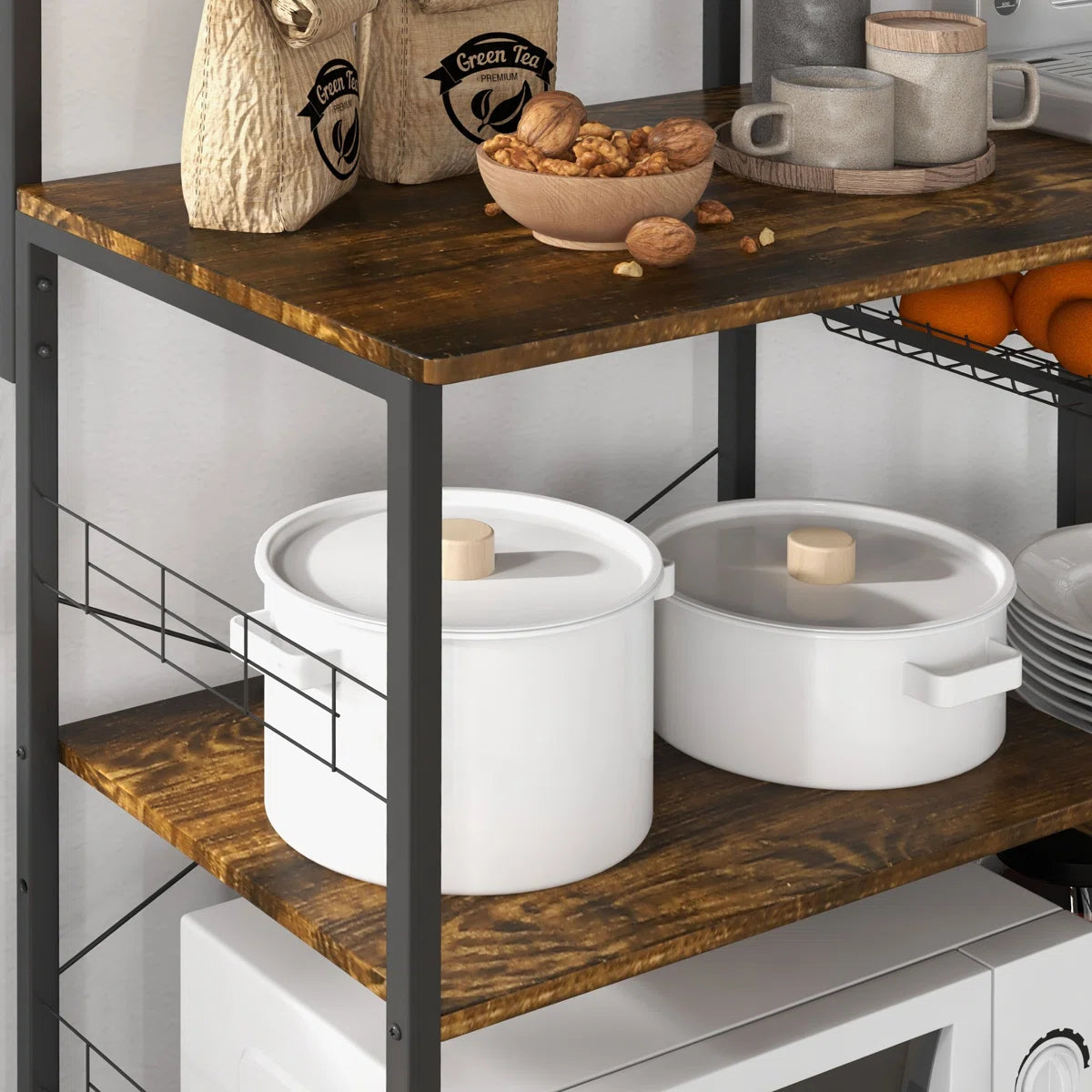 Kitchen Rack: 35.5'' Steel, Manufactured Wood Standard Baker's Rack with Microwave Compatibility