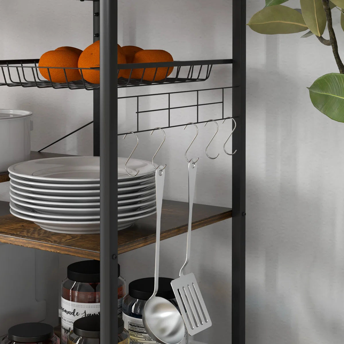 Kitchen Rack: 35.5'' Steel, Manufactured Wood Standard Baker's Rack with Microwave Compatibility
