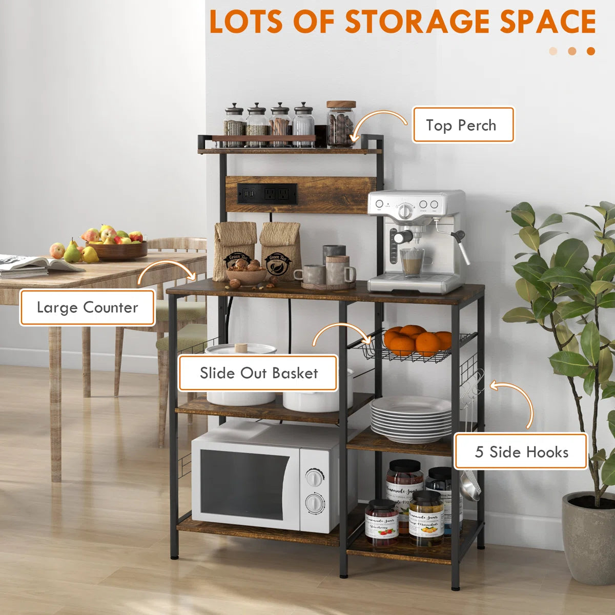 Kitchen Rack: 35.5'' Steel, Manufactured Wood Standard Baker's Rack with Microwave Compatibility