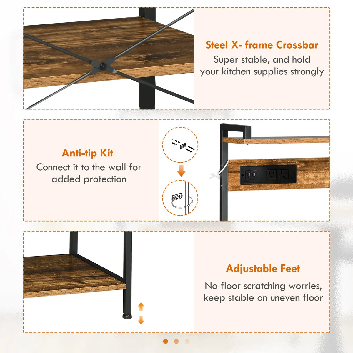 Kitchen Rack: 35.5'' Steel, Manufactured Wood Standard Baker's Rack with Microwave Compatibility