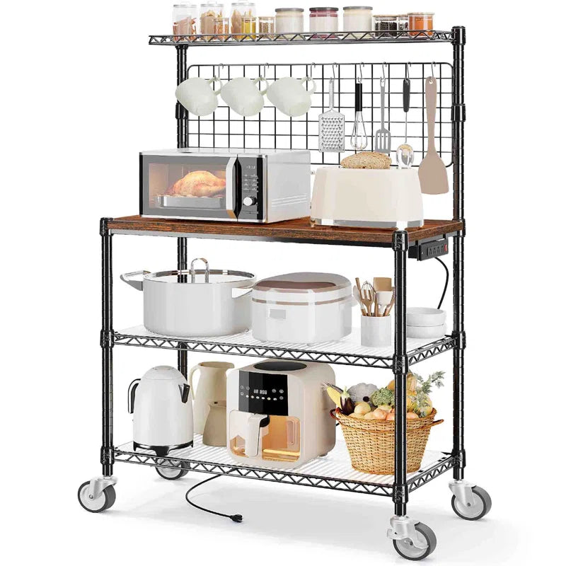Kitchen Racks: 36'' Rolling Kitchen Utility Rack with Hooks and Storage Shelves