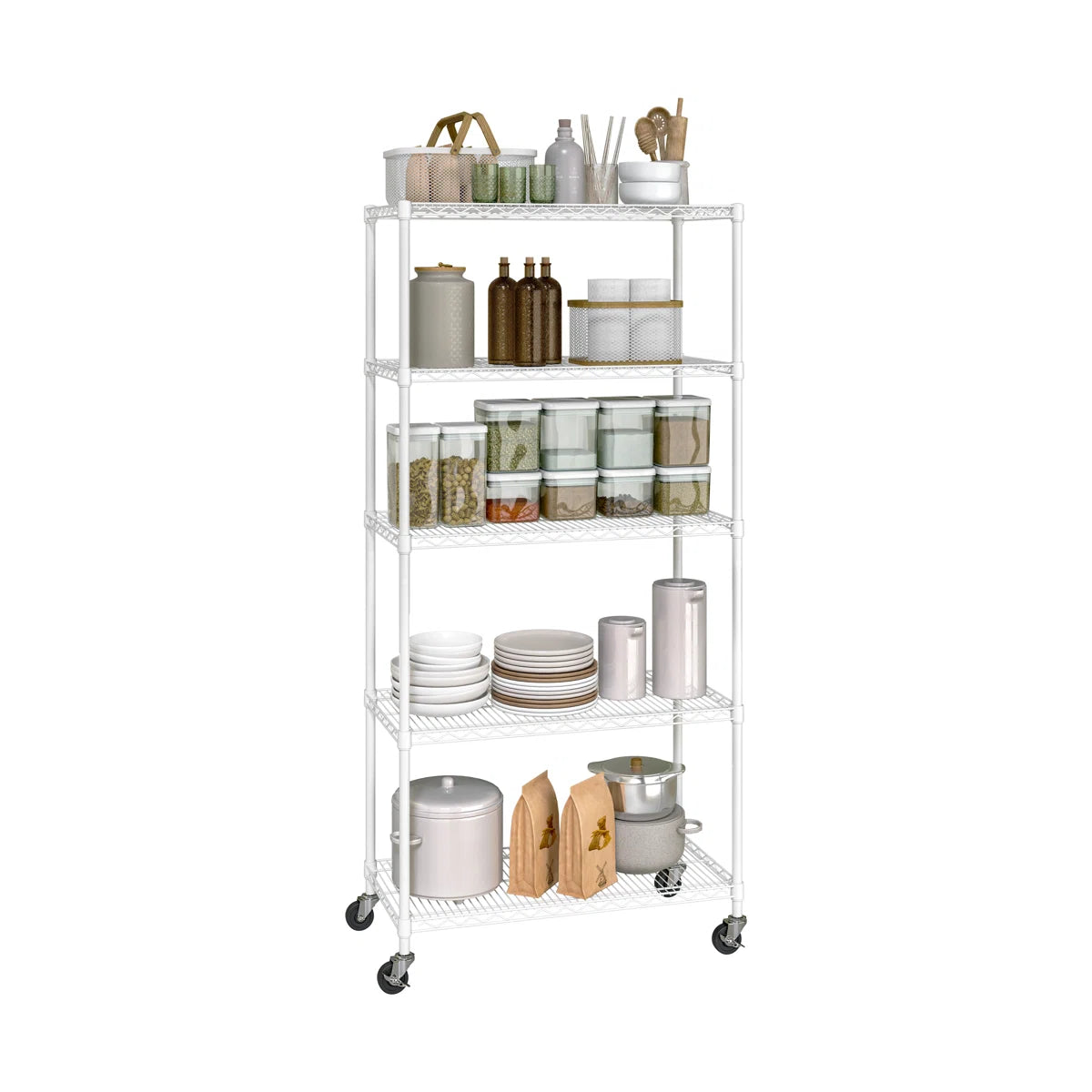 Kitchen Rack: 36'' W Steel Shelving Unit with Wheels for Height Adjustment