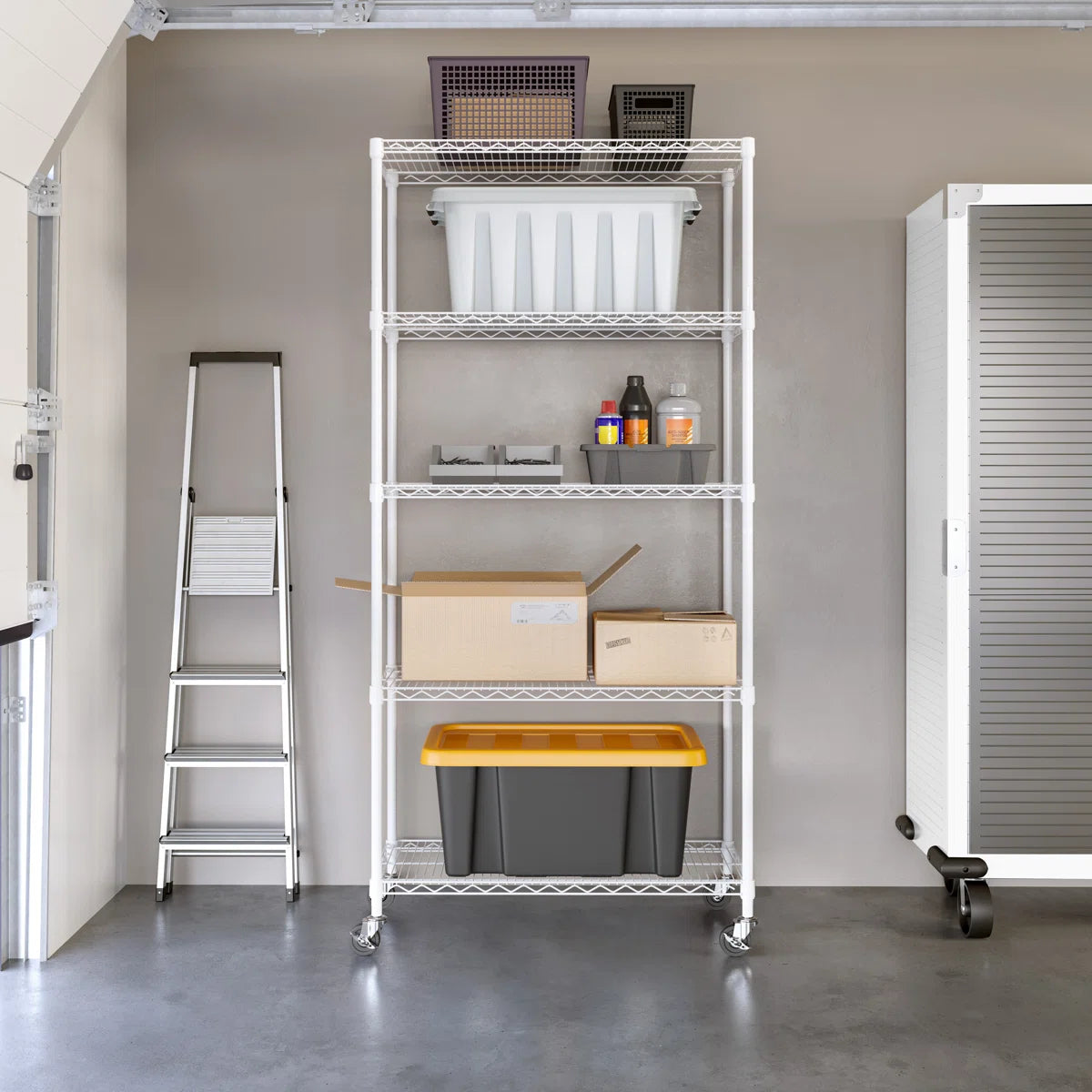 Kitchen Rack: 36'' W Steel Shelving Unit with Wheels for Height Adjustment