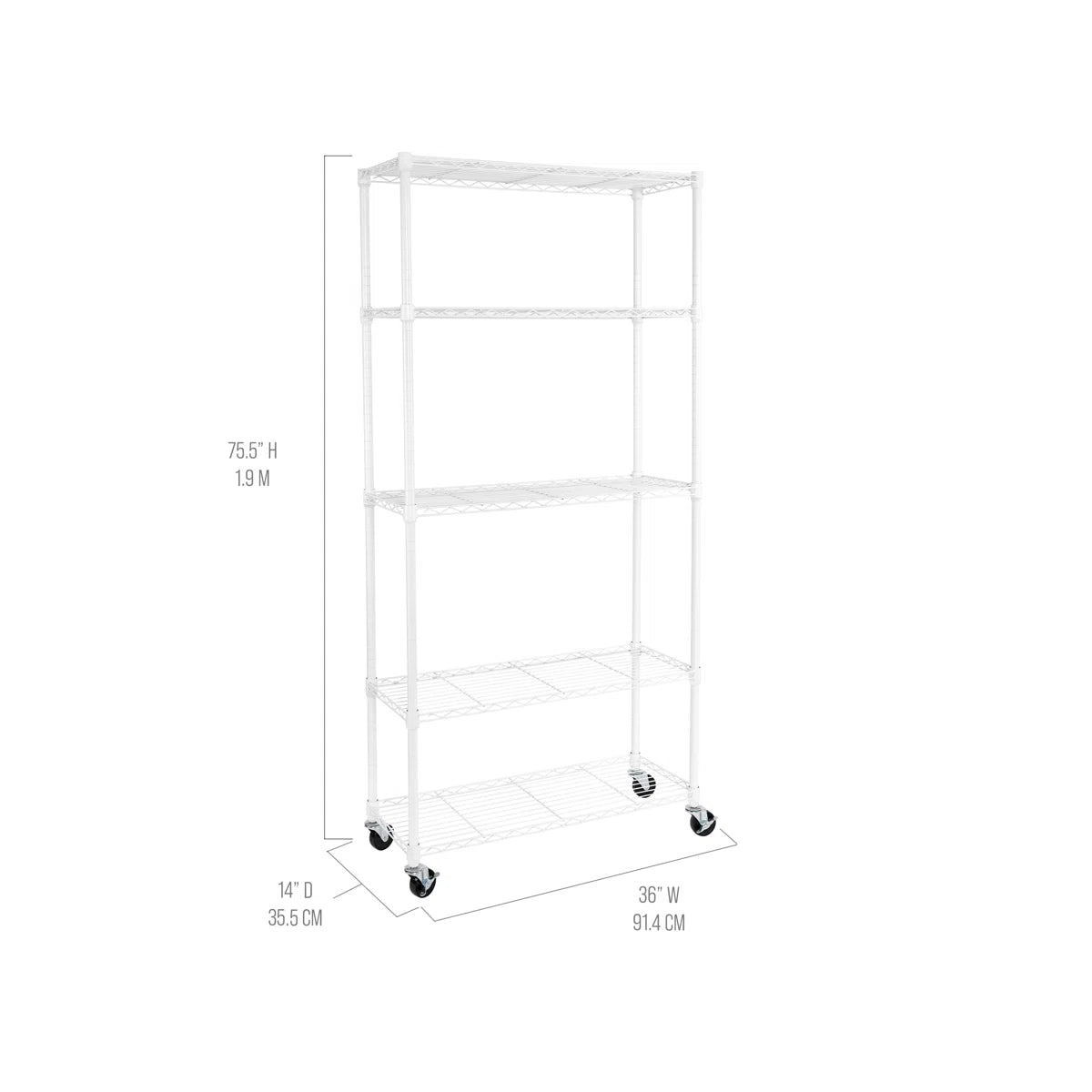 Kitchen Rack: 36'' W Steel Shelving Unit with Wheels for Height Adjustment