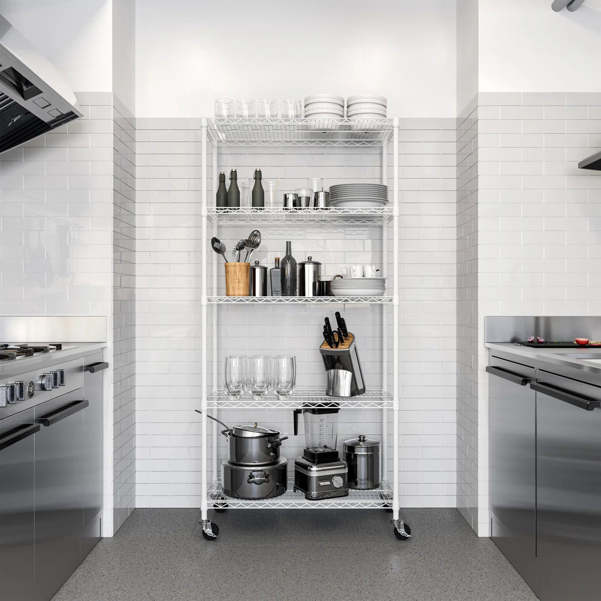 Kitchen Rack: 36'' W Steel Shelving Unit with Wheels for Height Adjustment