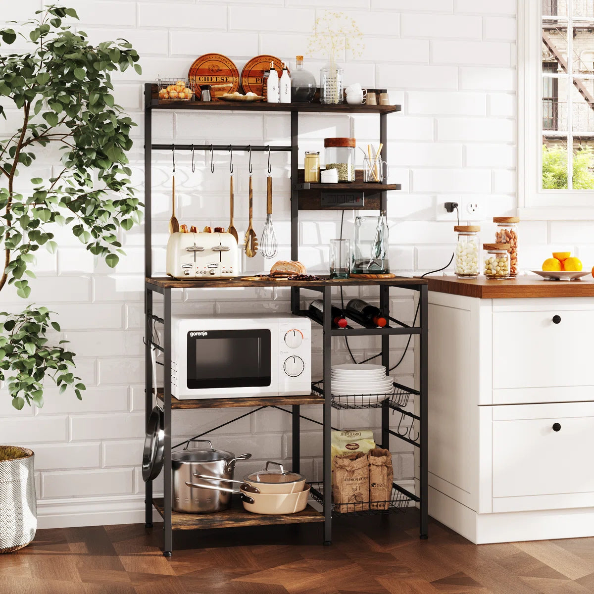 Kitchen Rack: 37.59'' Steel Standard Baker's Rack with Microwave Compatibility