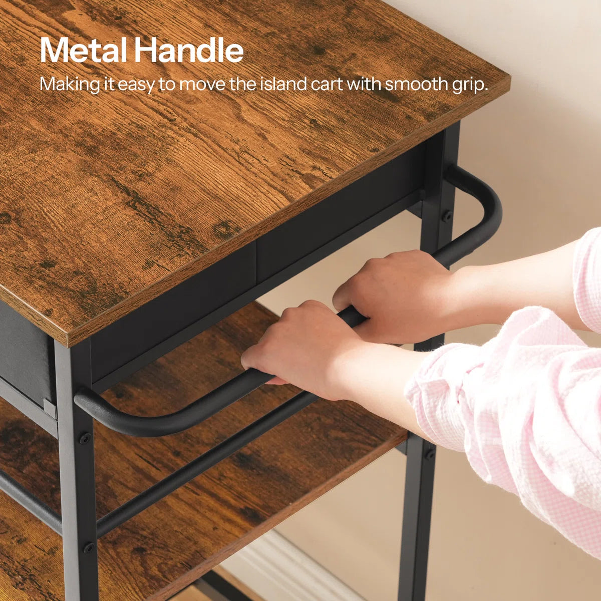 Kitchen Rack: 37.8'' Rolling Kitchen Island with Storage and Power Outlet