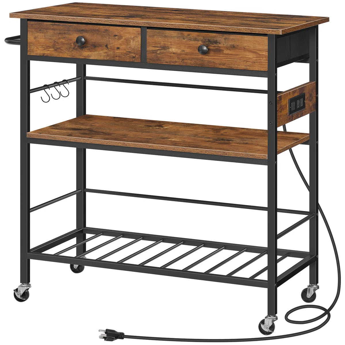 Kitchen Rack: 37.8'' Rolling Kitchen Island with Storage and Power Outlet