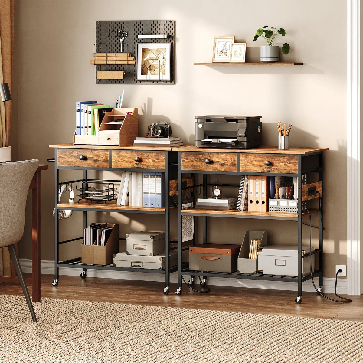 Kitchen Rack: 37.8'' Rolling Kitchen Island with Storage and Power Outlet